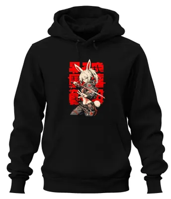 Productafbeelding van Cyberpunk anime, konijnenmeisje, katana, samurai, manga, Y2K, hoodie, zwart, maat S