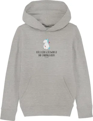 Produktbild von Mr. & Mrs. Panda Kinderpullover Einhorn Baby 12-14 Jahre (152/164) - Heather Grey - Geschenk, Sweater, Geburt, Kapuzenpulli, Pullover, Sweatshirt, Einhörner, Unicorn