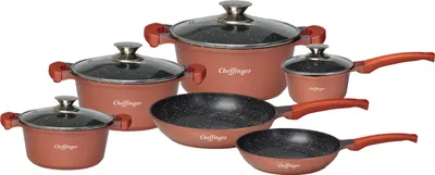 Image de set de 10 ustensiles de cuisine Casserole à induction en fonte d'aluminium Poêle Set de casseroles Marbre Cuivre