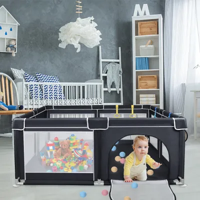 Produktbild von YARDIN Laufstall Baby Laufgitter Schutzgitter mit Rutschfester Basis und Atmungsaktivem Netz und 50 Bälle, Stabiler Absperrgitter Aktivitätszentrum für Kinder,Schwarz - 150x180cm