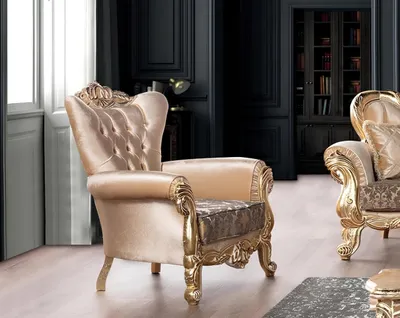 Produktbild von Sessel Sitz Sitzer Design Wohnzimmer Polster Neu Stil Barock Rokoko Luxus Beige