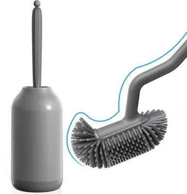 Image de Brosse de toilettes en silicone avec support, souple, grise, séchage rapide