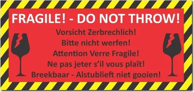 Produktbild von 12 Stück Aufkleber Vorsicht zerbrechlich DIN lang (210 x 98mm) Folienaufkleber (Auf-525) Bitte nicht werfen