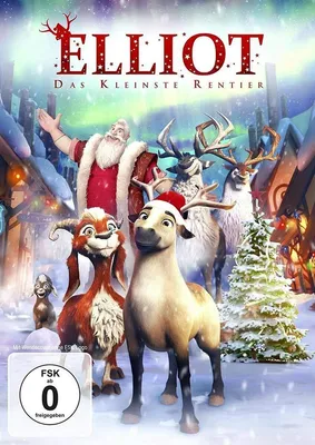 A Christmas-themed animated movie poster featuring Santa Claus and several reindeer in a snowy village.