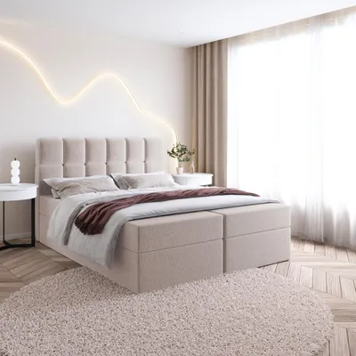 Produktbild von Bett Boxspringbett SELA 2 ohne Topper mit Bettkästen - Doppelbett, Stauraum, Schlafzimmer, Polsterbett, Bettgestell (160x200, Beige - Fredo 10)