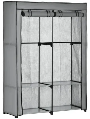 Image de Armoire à vêtements - Armoire en tissu - Structure en acier - Revêtement en non-tissé - 118 x 49 x 170 cm - Gris clair