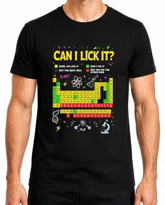 Imagen del producto de Camiseta para hombre, color , talla S, con el texto: "Can I Lick It Science Chemistry Periodic Statement" (que podría traducirse como: "¿Puedo lamerlo? Ciencia, química, tabla periódica")