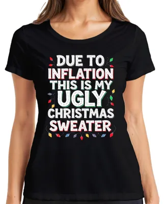 Obrázek produktu pro Kvůli inflaci Ugly Christmas Sweater vtipné vánoční retro dámské tričko, černá, XXL