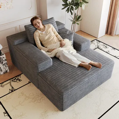 Productafbeelding van 115*159 cm, Comfortabele corduroybank, met diepe zitplaats, chaise longue, modulaire bank zonder frame, kussen, geen montage nodig