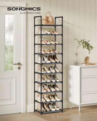 Produktbild von Schuhregal - Schuhablage 10 Ebenen - Schmal 28x45x173 cm - Metallgestell - Vliesstoffböden - Grau