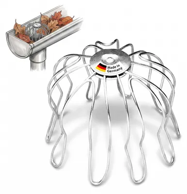 Produktbild von ZAMBELLI Laubfangkorb, Rinnensieb aus Edelstahl, DN 87-100, Silber, Regenrinnen Fallrohrschutz, Dachrinnen Laubschutz - Fallrohrfilter gegen Laub & Tiere