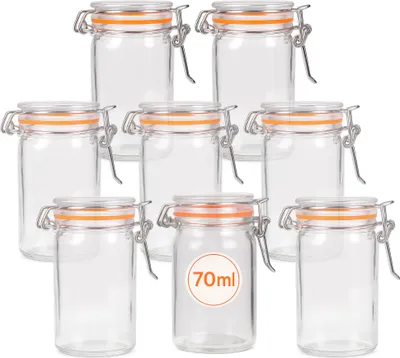 Image de Bocal en verre avec couvercle à clip, 70 ml, lot de 8