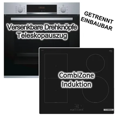 Produktbild von Herdset BOSCH Backofen EcoClean + Induktionskochfeld CombiZone autark 60 cm