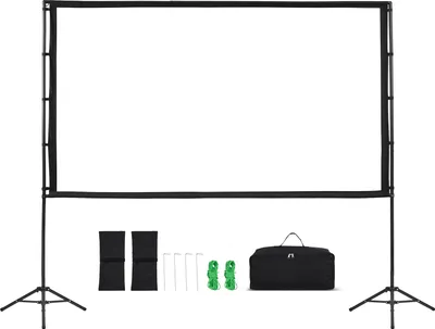 Produktbild von SucceBuy Projektionsleinwand (100 Zoll) mit 160° Betrachtungswinkel & stabilem Doppelstativ, Leinwand für Projektoren drinnen & draußen im Format 16:9, tragbare Filmleinwand mit Tasche für Heimkino und Präsentationen