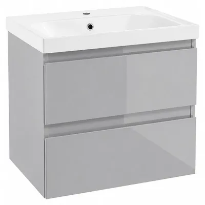 Produktbild von Hängender Badezimmerschrank mit Keramikwaschbecken, Grau Hochglanz, 60 cm