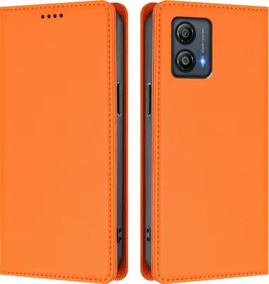 Produktbild von Handyhülle für Motorola Moto G53, Kunstleder Klapphülle Stoßfeste Magnetische Hülle mit Ständer Orange