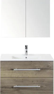 Produktbild von Sanox Badmöbel-Set Stretto BxHxT 81 x 170 x 39 cm Frontfarbe tabacco mit Waschtisch Keramik weiß, Waschtischunterschrank