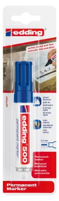Produktbild von edding 500 Permanentmarker - blau - 1 Stift - Keil-Spitze 2-7 mm - wasserfest, schnell-trocknend - wischfest - für Karton, Kunststoff, Holz, Metall, Glas