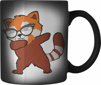 Produktbild von Trendation - Cooler Roter Panda Farbwechsel Zauber-Tasse Musik Kinder Geschenkidee für Jungs Mädchen Lustige Grafik Dab Dancing (Schwarz)