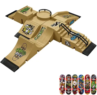 Productafbeelding van Vinger Skateboard Set, 6-in-1 ramppark, voor kinderen, duurzaam materiaal, met accessoires, voor buiten