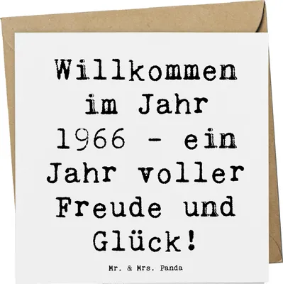 Produktbild von Mr. & Mrs. Panda Grußkarte Spruch 1966 Geburtstag - Weiß - Geschenk, handgefertigte Geschenke, Geburtsjahr, Alter, Geburtstagsgeschenk, faltkarte, Klappkarte, anlasskarte