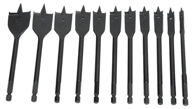 Produktbild von 11-teilige Flachbohrer mit Sechskantschaft, hart, professioneller schwarzer Spatenkopf für die Holzbearbeitung