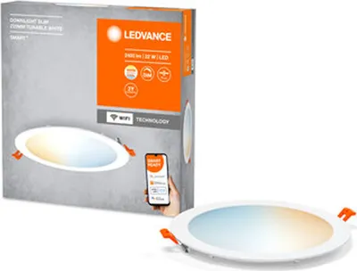 The image shows a product box and a downlight.