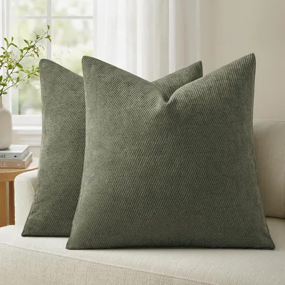 Zdjęcie produktu dla Poszewki na poduszki z tkaniny chenille, 50x50 cm, kolor oliwkowy, zestaw 2 sztuk, z fakturą