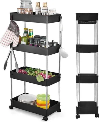 Produktbild von Famanu Küchenwagen mit 4 Ebenen, vielseitig einsetzbar - 22 cm breit, Kunststoff