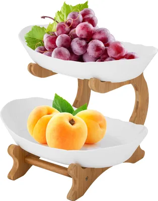 Image de plateau à fruits à 2 étages Plateau à fruits blanc 14,8*22,5*21,5cm