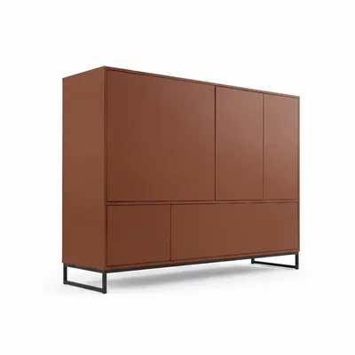 Produktbild von BETTSO Geräumige, hohe Kommode GENUA 160 cm, Terrakotta-Rot, Loft-Boho-Stil, Push-to-Open-Funktion, Metallgestell