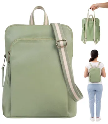 Produktbild von Leder Rucksack Handtasche klein Vario Gurt Geheimfach Freizeitrucksack Damen Alessandro Salvatore A4 passt Lederrucksack Rom 12979 Grün +Schlüsseletui