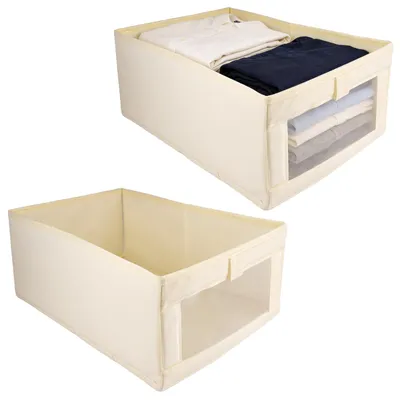 Image de Lot de 2 rangements pour armoire, boîte de rangement 40 x 28 x 17 cm avec fenêtre transparente, boîtes de rangement pliables en tissu, boîte de rangement pour