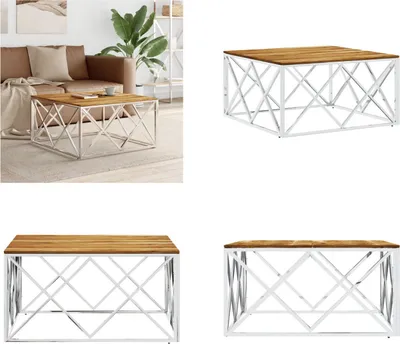Produktbild von vidaXL Couchtisch Silbern Edelstahl und Massivholz Akazie - Couchtisch - Couchtische - Beistelltisch - Sofatisch