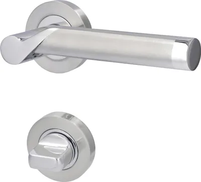 A product shot of a door handle and a lock mechanism against a white background.