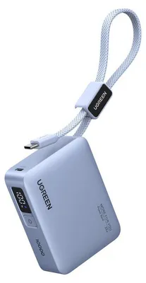 Zdjęcie produktu dla Powerbank UGREEN PB584, 10000 mAh, USB-A, USB-C 33W + wbudowany kabel (szary)
