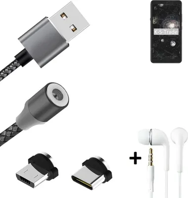 Produktbild von K-S-Trade® Hochwertiges Magnet-Lade-kabel Sync-Kabel Daten-Kabel + Kopfhörer kompatibel mit HiSense A5 Pro CC mit USB-Typ-C-Anschluss und