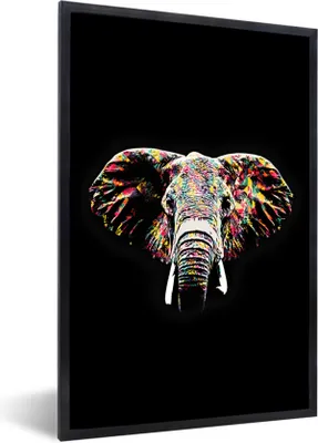 Produktbild von MuchoWow® MuchoWow® Gerahmtes Poster Elefant - Farbe - Farben 60x90 cm - Poster mit zchwarzem Bilderrahmen - Kunst