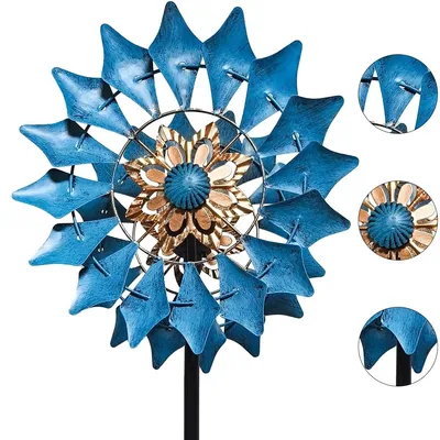 Produktbild von Windspiele, Solare Metall-Windspinner für Außenbereich, Gartendekoration,13.58 in× 6.69 in × 74.80 in,blau