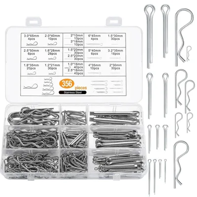 Produktbild von Splinte Sortiment 356 Stück: R-Clips & Federstecker Set, verzinkter Stahl, für Auto, Garten, Anhänger