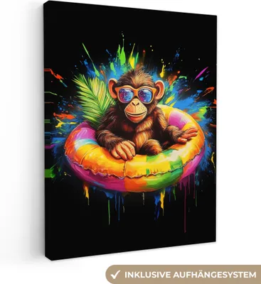 Produktbild von MuchoWow® - Leinwandbilder - Graffiti - Sommer - Affe - Tier, Wandbild, Wanddeko Bilder Wohnzimmer, 60x80 cm