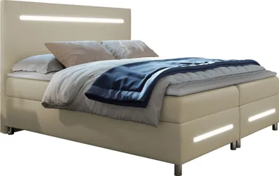 Produktbild von MIRJAN24 Boxspringbett Enter LED, Ehebett mit Hauptmatratze, Topper und LED-Beleuchtung, zwei Bettkästen (Soft 033, Größe: 160x200 cm)