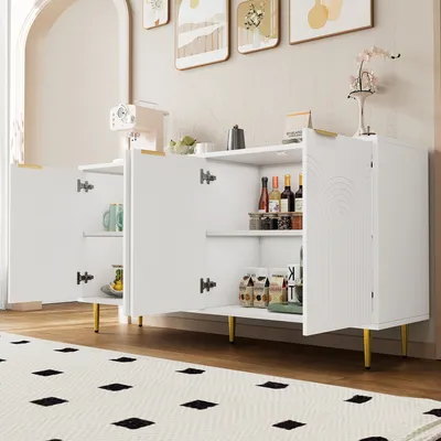 Produktbild von okwish Sideboard mit 4 Türen,Kommode mit Goldene Gebürstete Griffe,Buffetschrank mit Hochglanz Tischbeine ,Weiß