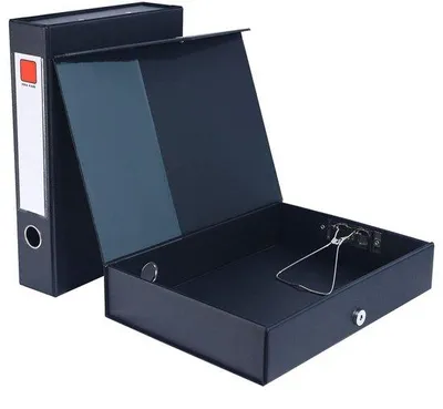 Image de Boîtes à dossiers A4 noires, lot de 2, 68 mm, avec serrure et poignée, pour le bureau ou l'école