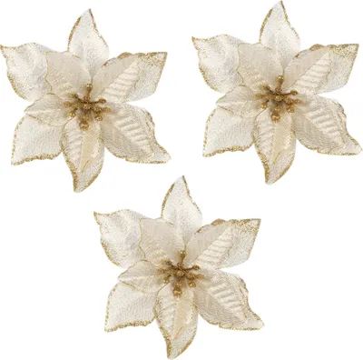 Produktbild von 3pcs Glitzer Weihnachtsstern Weihnachtsbaum -Ornamente Künstliche Nachbildung Partyzubehör-Golden