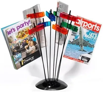 Produktbild von RESCH Zeitungsständer Zeitschriftenhalter 8 Zeitschriften bunte Klammer Zeitungshalter (Ideal für Zuhause, Wartezimmer & öffentlichen Gebäude)