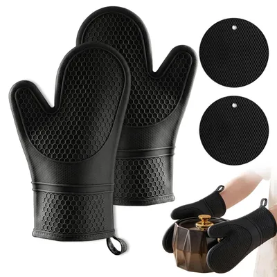 Productafbeelding van Ovenwanten en pannenlappen set, 4 stuks, hittebestendig tot 230 °C