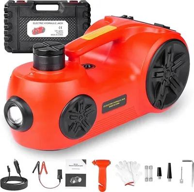Productafbeelding van Elektrische krik, 5T elektrische krik 12V met bandenopblaspomp en LED-verlichting, hydraulische krik van 15-45 cm voor auto, SUV, MPV en bestelwagen
