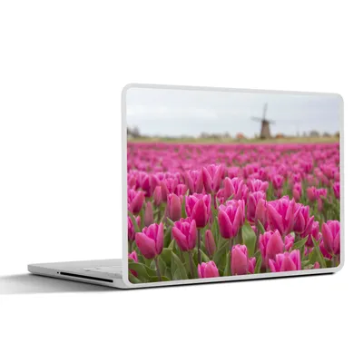 Produktbild von MuchoWow® Laptop Aufkleber Sticker Cover Rosa Tulpen und Windmühle 40x30 cm - Laptop Dekoration - Selbstklebend