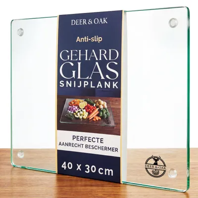 Zdjęcie produktu dla Deska do krojenia szklana - Hartowane szkło - XL 40 x 30 cm - 6 mm grubości - Odporna na ciepło i zarysowania